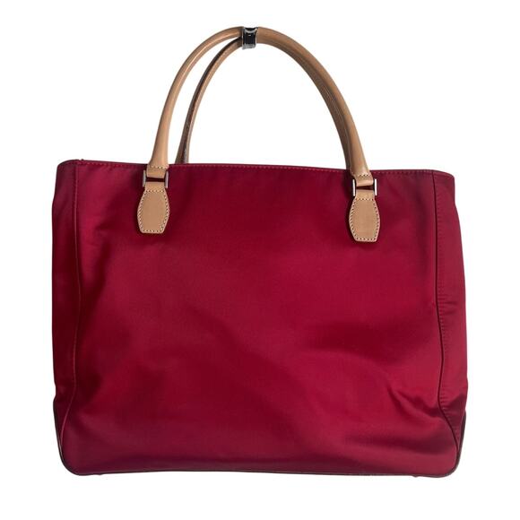 kate spade New York Red Nylon and Tan Leather Top Handle Tote Bag - Picture 1 of 7